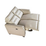 2 seater sofa upholstered in grey leather and relax mechanisms