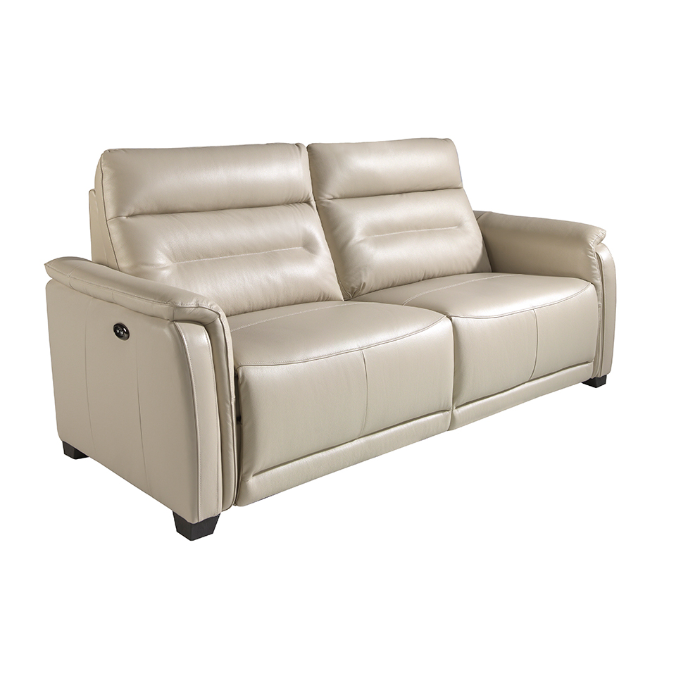 3 seater sofa upholstered in grey leather and relax mechanisms