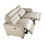 3 seater sofa upholstered in grey leather and relax mechanisms