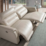 3 seater sofa upholstered in grey leather and relax mechanisms