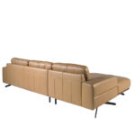 Leather upholstered chaise longue sofa with black steel legs