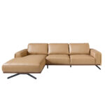 Leather upholstered chaise longue sofa with black steel legs