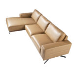 Leather upholstered chaise longue sofa with black steel legs