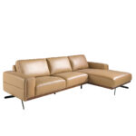 Leather upholstered chaise longue sofa with black steel legs