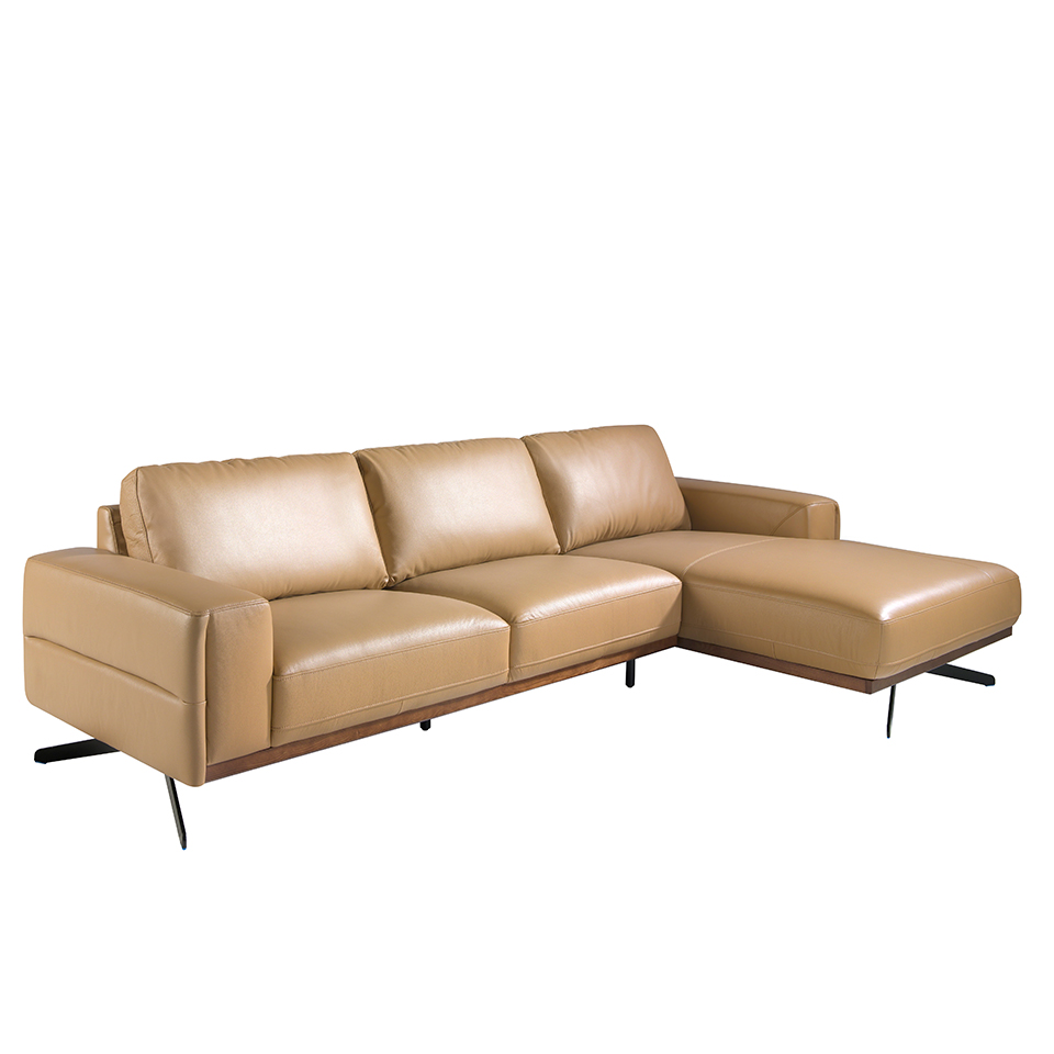 Ledergepolstertes Chaiselongue-Sofa mit schwarzen Stahlbeinen