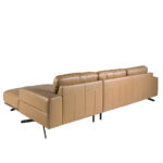 Leather upholstered chaise longue sofa with black steel legs