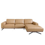 Leather upholstered chaise longue sofa with black steel legs