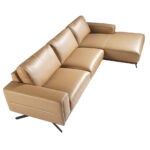 Leather upholstered chaise longue sofa with black steel legs