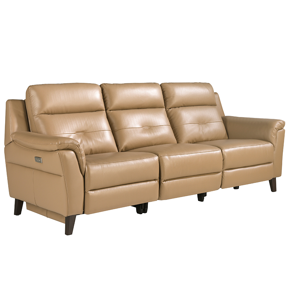 3 seater sofa upholstered in sand leather with relax mechanism