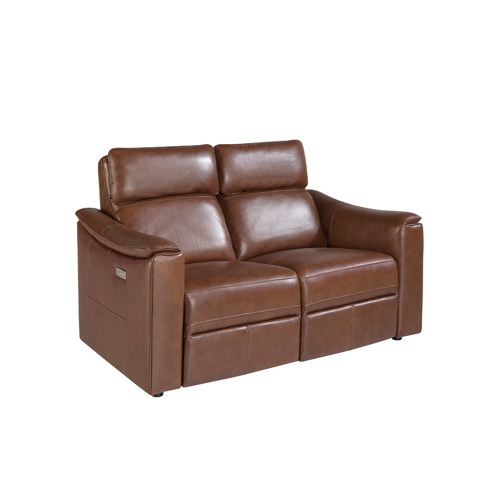 Canapé 2 places en cuir brun avec relax