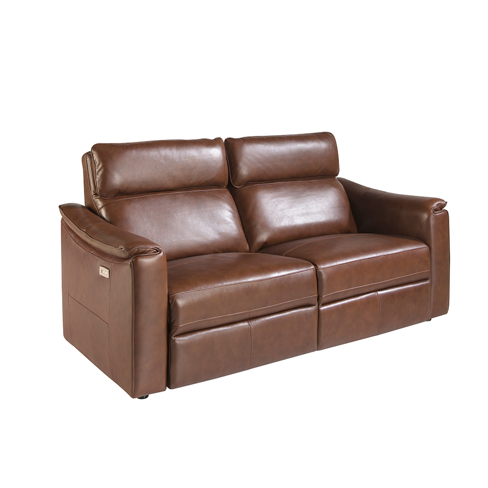 Sofá 3 plazas en piel marrón con relax