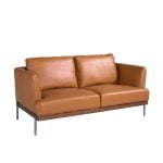 2 seater sofa upholstered in leather with darkened steel legs