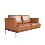 2 seater sofa upholstered in leather with darkened steel legs