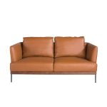 2 seater sofa upholstered in leather with darkened steel legs