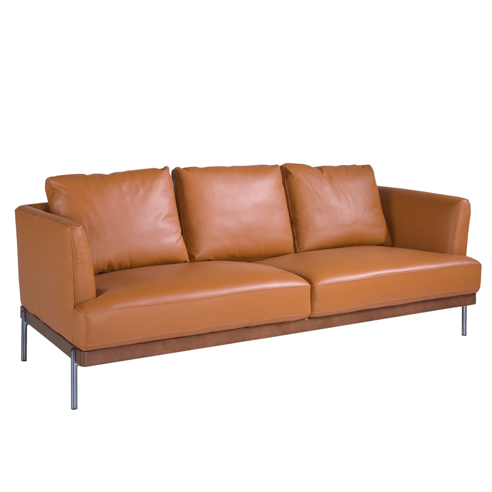 3 seater sofa upholstered in leather with darkened steel legs