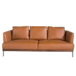 3 seater sofa upholstered in leather with darkened steel legs