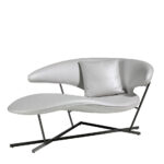 Sofa upholstered in blue eco-leather and black steel