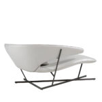 Sofa upholstered in blue eco-leather and black steel