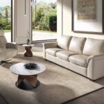 3-Sitzer-Schlafsofa aus perlgrauem Leder