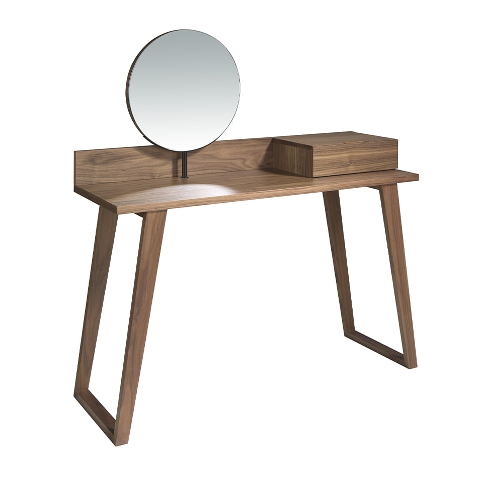 Walnut wood dressing table with swivel mirror