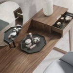 Walnut wood dressing table with swivel mirror