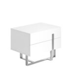 Comodino in legno bianco e acciaio cromato