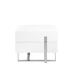 White wooden bedside table and chrome steel