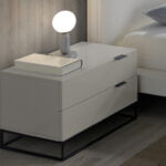 Pearl Gray wooden bedside table and black steel