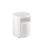 White round wooden bedside table