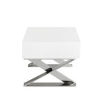 White wooden bedside table and chrome steel