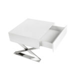 White wooden bedside table and chrome steel