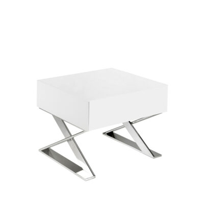 Mesita de noche madera blanca y acero cromado Bedside table - Angel Cerda