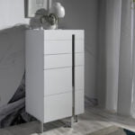 White wooden chiffonier and chrome steel