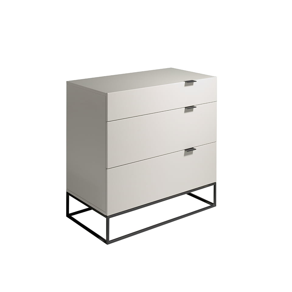 Pearl gray wooden chest and black steel