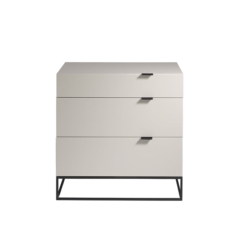 Pearl gray wooden chest and black steel
