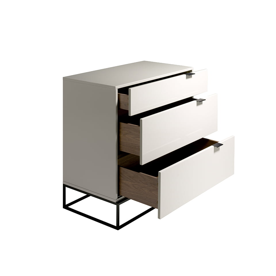Pearl gray wooden chest and black steel