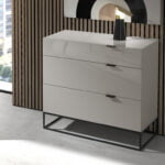 Pearl gray wooden chest and black steel