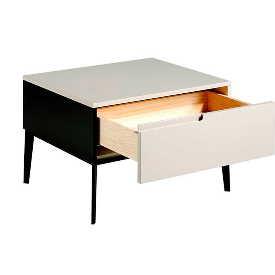 Lacquered bedside table with black steel legs Lacquered bedside table with black steel legs