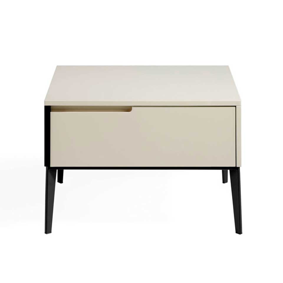 Cream wooden bedside table and black steel