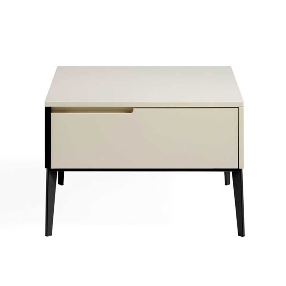 Lacquered bedside table with black steel legs Lacquered bedside table with black steel legs