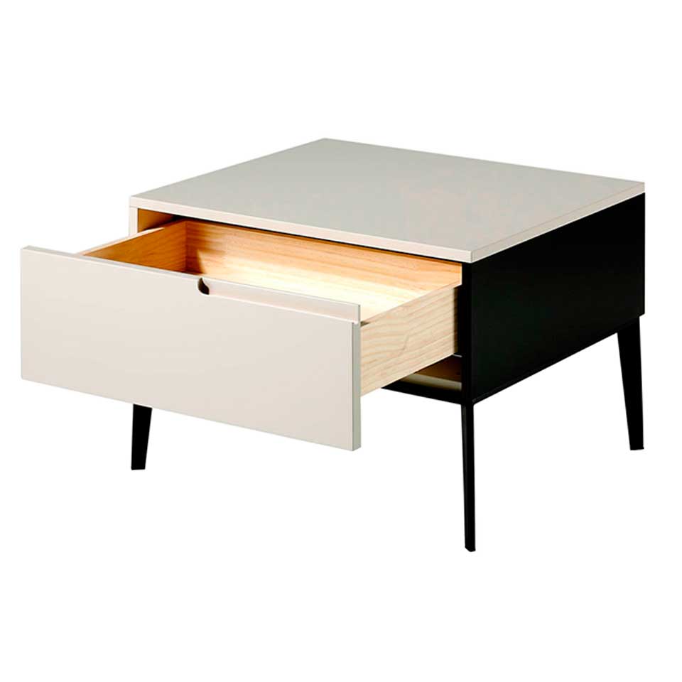 Lacquered bedside table with black steel legs Lacquered bedside table with black steel legs