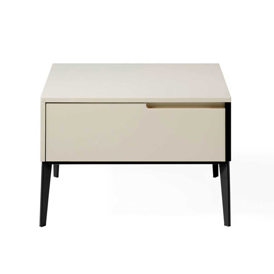 Lacquered bedside table with black steel legs Lacquered bedside table with black steel legs