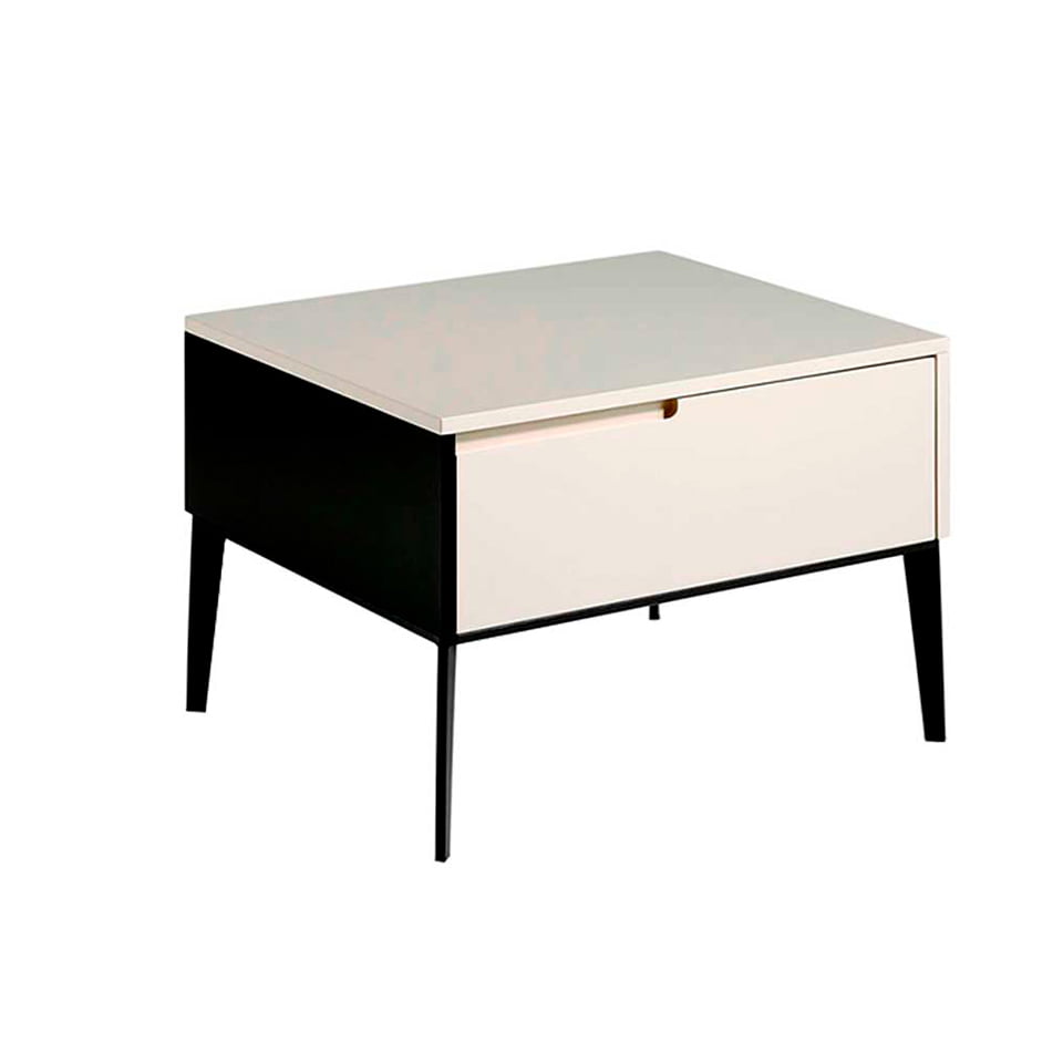 Cream wooden bedside table and black steel Cream wooden bedside table and black steel