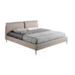 Upholstered leatherette bed and chrome steel legs