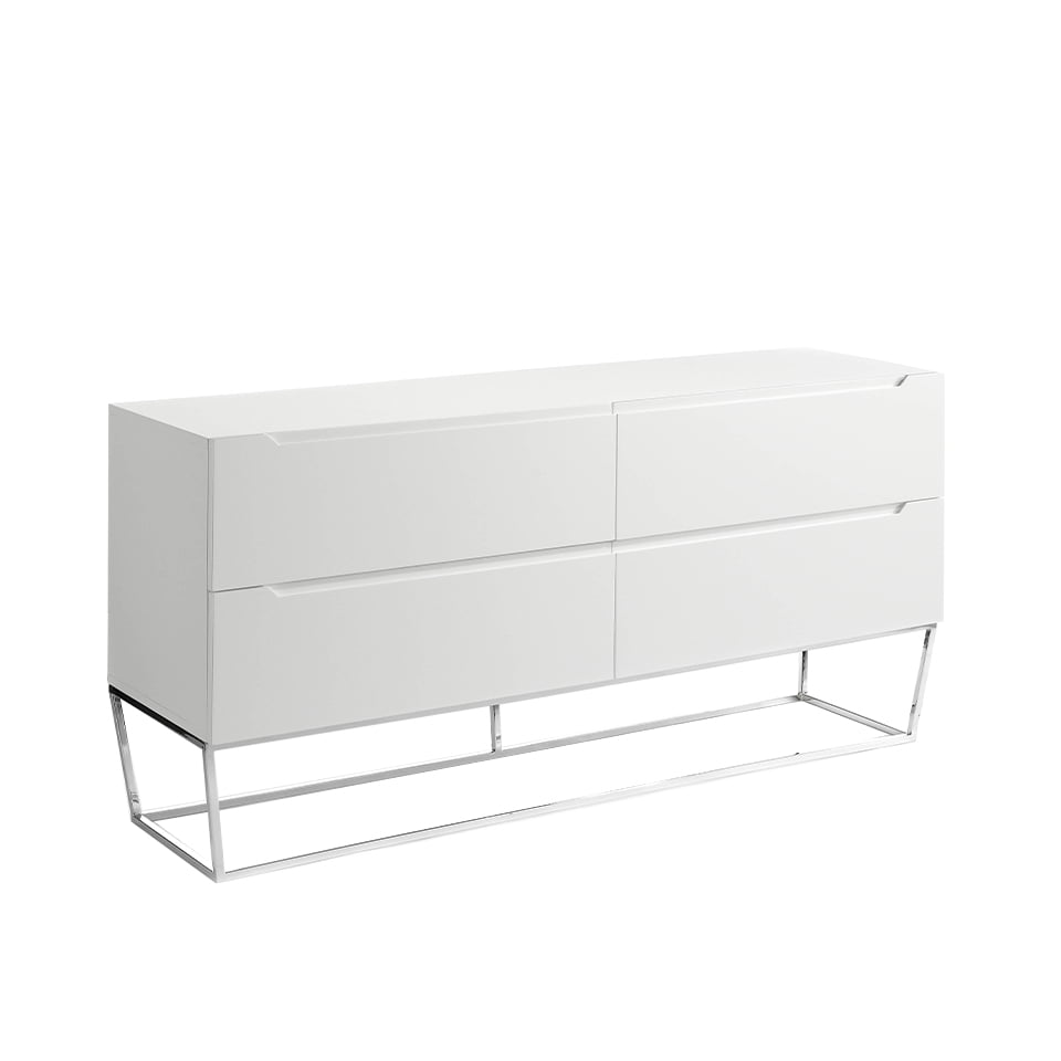 White wooden sideboard and chrome steel