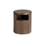 Round Walnut wood nightstand