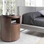 Round Walnut wood nightstand