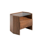 Hexagonal nightstand in walnut wood and tempered glass