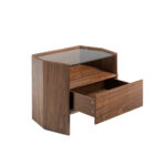 Hexagonal nightstand in walnut wood and tempered glass