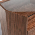 Hexagonal nightstand in walnut wood and tempered glass